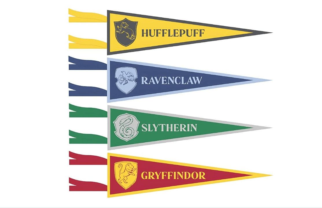 Multicolor Harry Potter Fabric Pennants - 16" x 6" (4 Pcs) | Assorted Magical Designs - Excellent for Wizard Fans & Party Decorations
