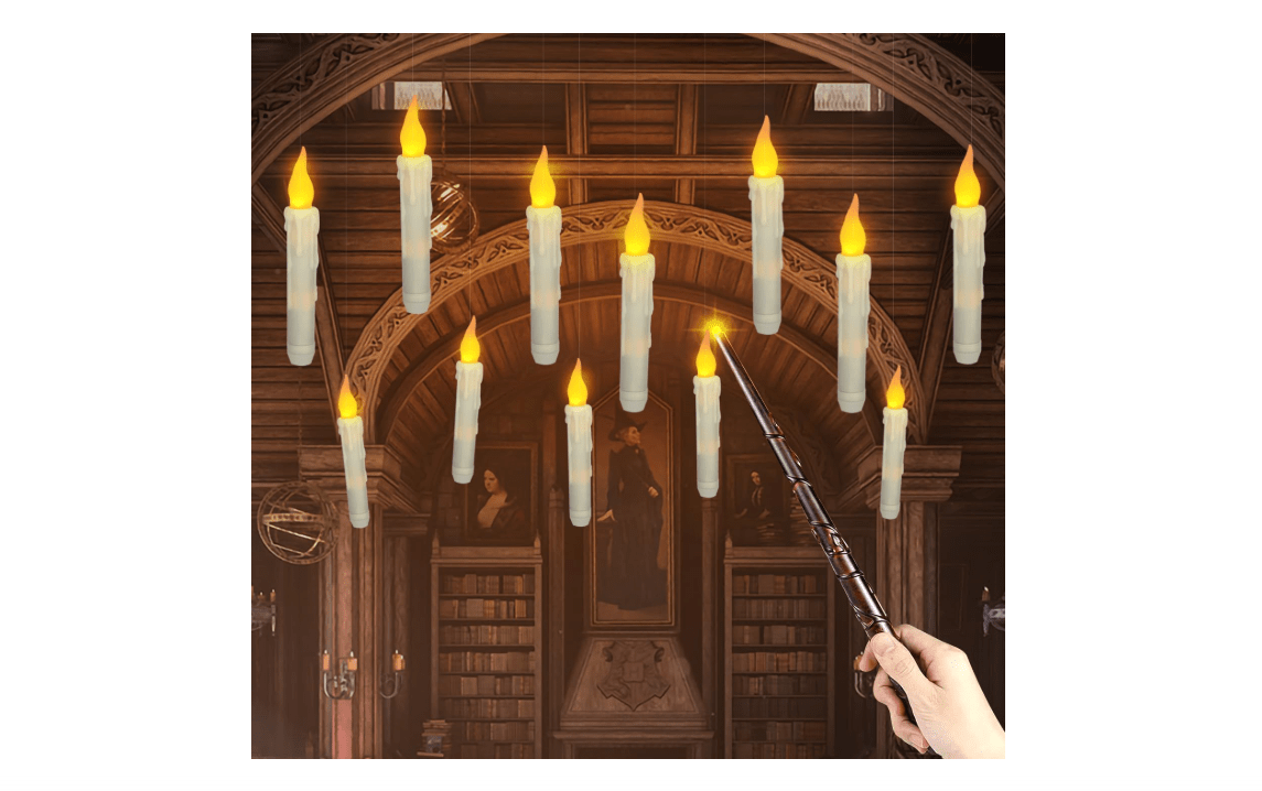 Floating Candles with Magic Wand Remote Control, 12 PCs Flameless Candles Hanging Window Taper Candles Set Flickering Warm Light Floating Battery Operated...