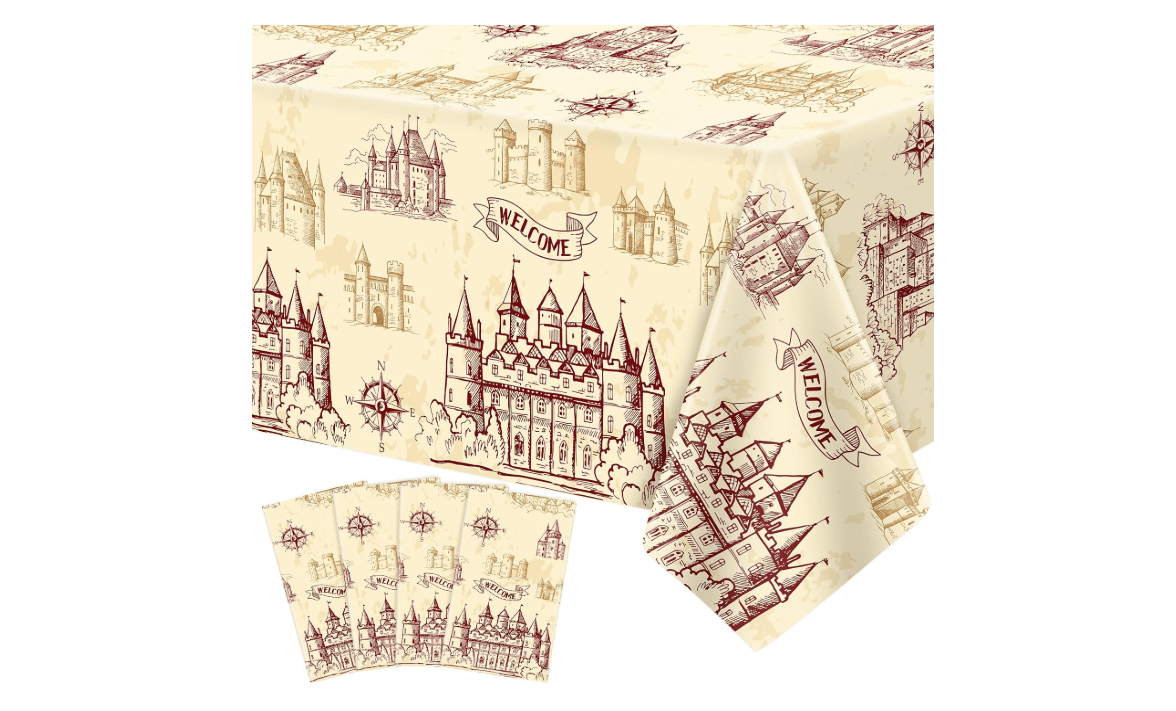4Pcs Wizard Tablecloth Birthday Party Wizards Themed Halloween Table Covers 51 x 86 Rectangle Magical Vintage Castle Table Cloth for Birthday Party Baby...