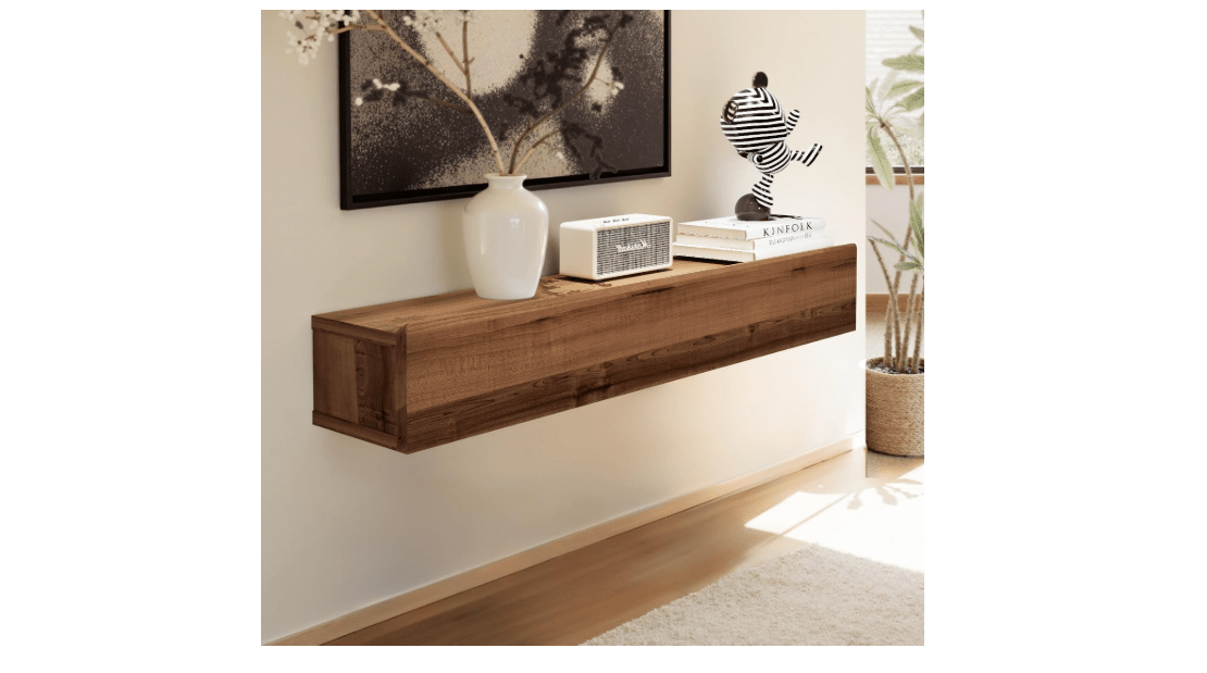 TuckTect Floating Solid Wood Console Table, 32'' Wall Mounted Narrow Entryway Table with Storage Shelf, Modern Couch Shelves Small Entry Way Tables...