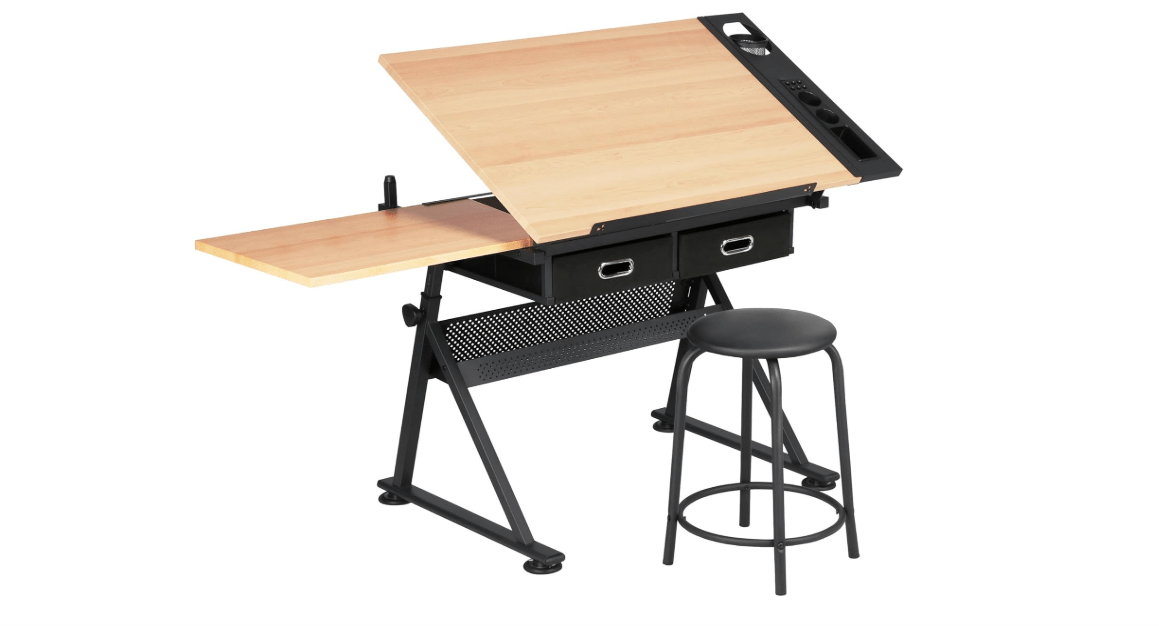 Yaheetech Height Adjustable Drafting Table Drawing Table Artist Desk Tilting Tabletop Art Craft Desk Watercolor Paintings Sketching Work Station w/2 Storage...