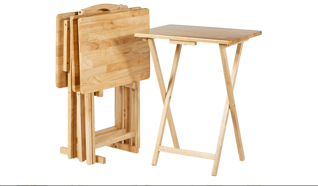 Amazon Basics Classic Foldable TV Dinner Tray Table with Storage Rack, 14.6 L x 19 W x 26 H inch, Natutral, 4-Pack