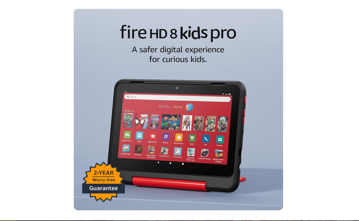 Amazon Fire HD 8 Kids Pro tablet (newest model), ages 6-12. Bright 8" HD screen, includes ad-free content, parental controls, 13-hr battery, slim case... 