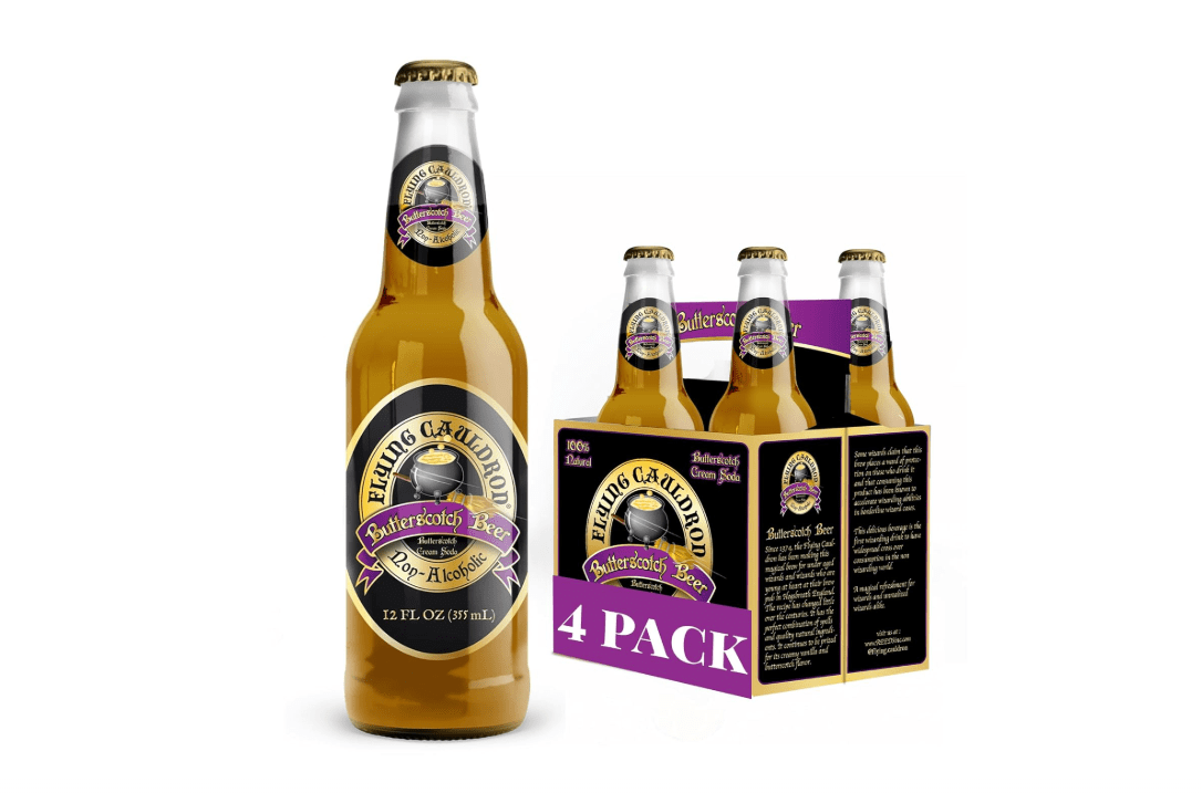 Flying Cauldron Butterscotch Beer Bottle, Pack of 4 (12 fl oz each) - Non Alcoholic Butterscotch beer made with Cane Sugar - Exotic Soda Ideal for All... 