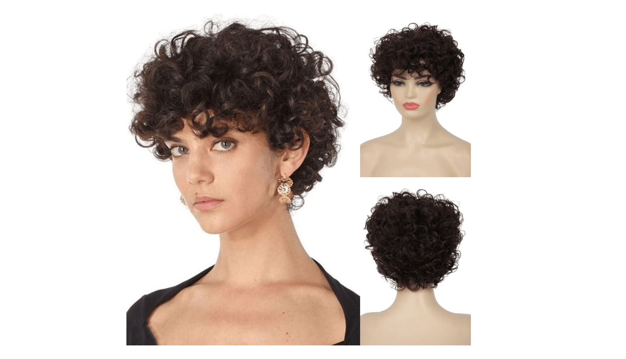 Baruisi Short Curly Brown Wigs for Women Natural Looking Synthetic Brown Cosplay Hair Wig