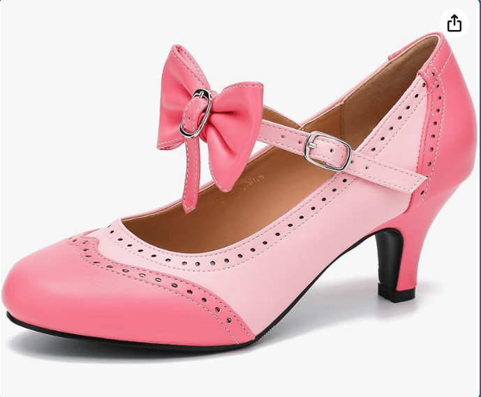 LIURUIJIA Women's Mary Jane Heels Vintage Two Tone Bow Pumps Round Toe Kitten Heel Dress Shoes for Wedding Tea Party Date Night