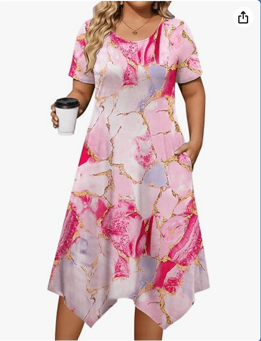 IN'VOLAND Plus Size Dresses for Women Loose Summer Casual A-Line Flowy Midi Dress with Pockets Beach Vacation Clothes