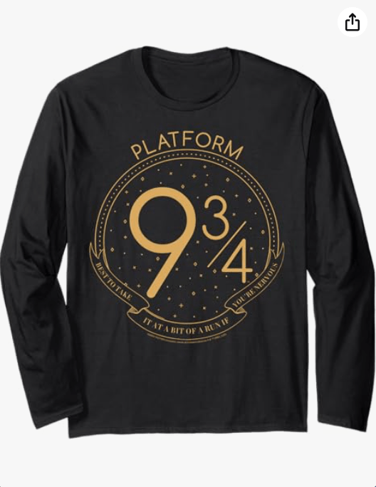 Harry Potter Platform 9 & 3/4 Train Station Line Art Logo Long Sleeve T-Shirt