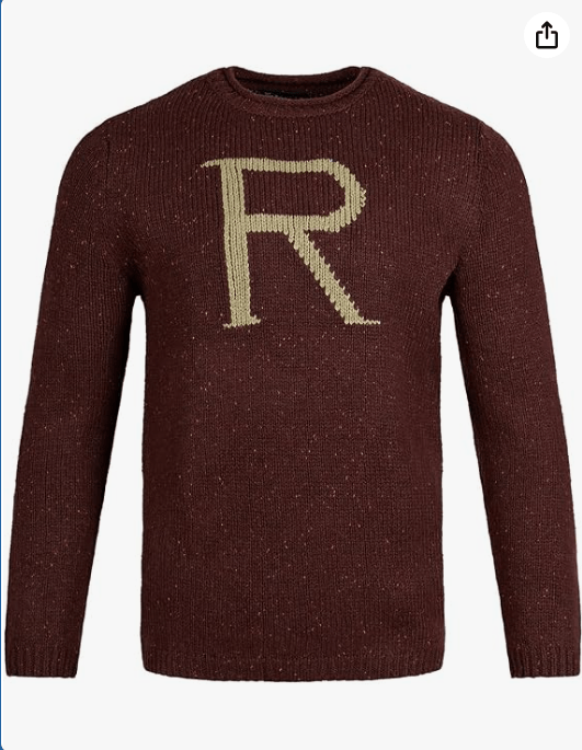 Harry Potter Ron Weasley ‘R’ Sweater - Adult Replica Knit Jumper - Burgundy - Costume & Collectible Gift 
