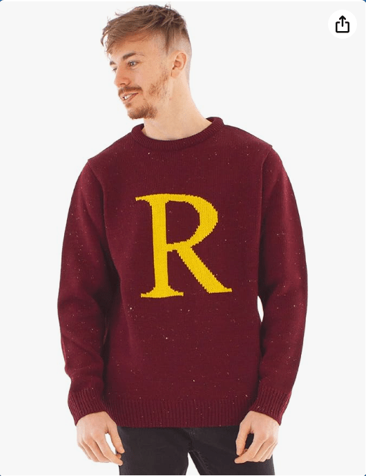 Harry Potter R for Ron Adults Christmas Jumper | Ron Weasley Letter R Xmas Knitted Sweatshirt | Movie Apparel Gift in Red 