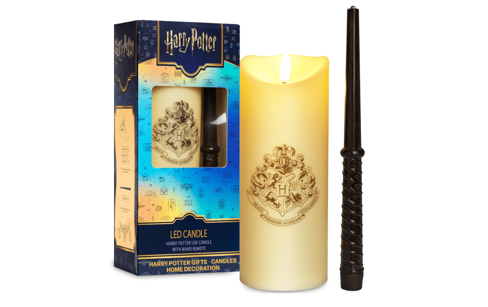 Harry Potter LED Candle with Wand Remote Control Hogwarts Crest Flameless Light for Kids 16ft Spell-Cast Range Room Decor Display Nightlight Gifts
