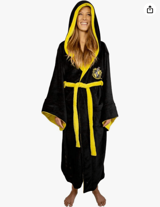 HARRY POTTER Hufflepuff Hooded Bathrobe for Men/Women | Soft Plush Spa Robe for Adults | Lightweight Fleece Shower Robe With Belted Tie | One Size Fits Most Adults