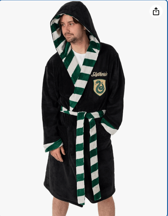 Harry Potter Slytherin Unisex Black Hooded Bathrobe | Cosy Fleece Loungewear for Home & Lounging | Long Sleeve Tie Closure