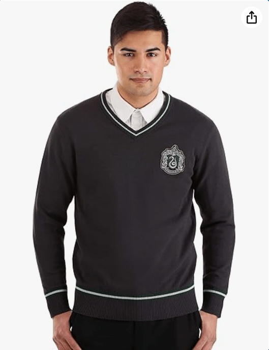 Fun Costumes Adult Harry Potter Slytherin Uniform Sweater, Cotton V-Neck with Slytherin Patch, Officially Licensed