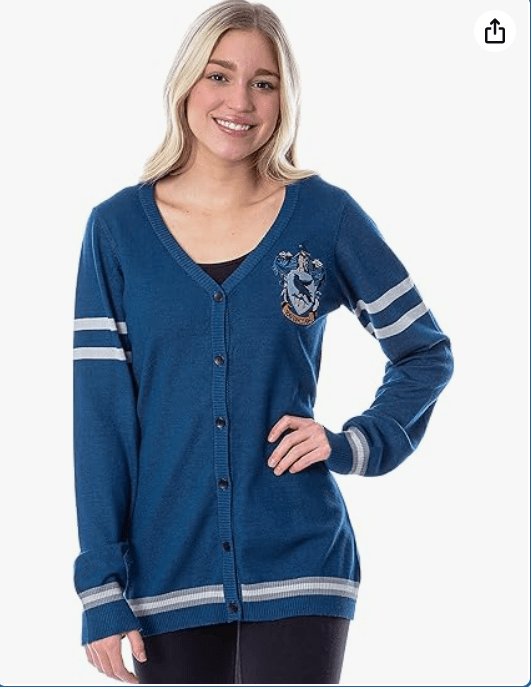 Harry Potter Womens' Slytherin House Crest Open Front Cardigan Juniors Knit Sweater