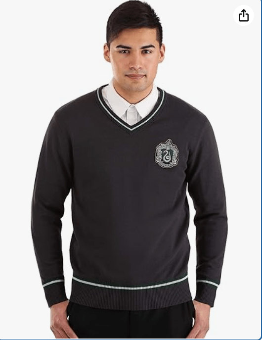 Fun Costumes Adult Harry Potter Slytherin Uniform Sweater, Cotton V-Neck with Slytherin Patch, Officially Licensed