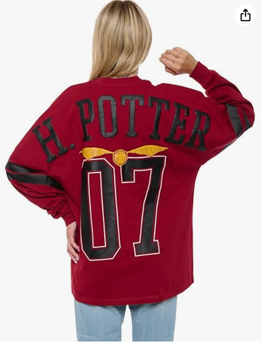 Harry Potter Jersey Womens Oversized Quidditch Drop Shoulder Long Sleeve 