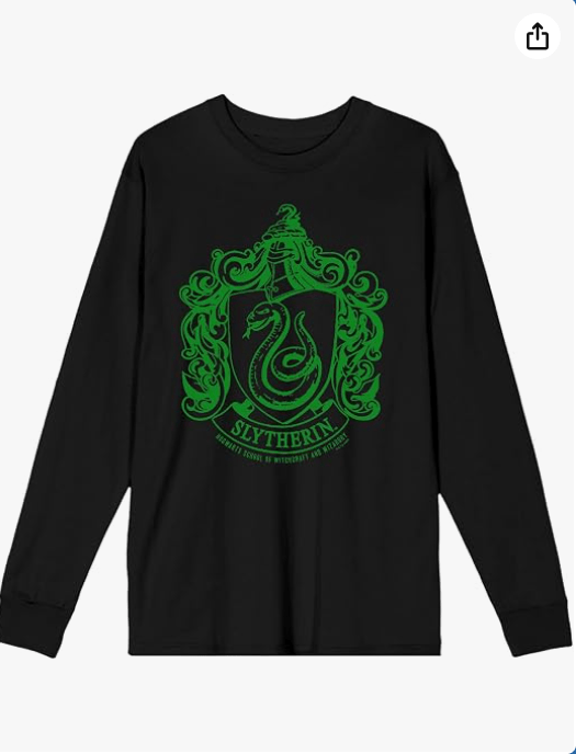 Harry Potter Slytherin Crest Crew Neck Long Sleeve Unisex Adult Tee 