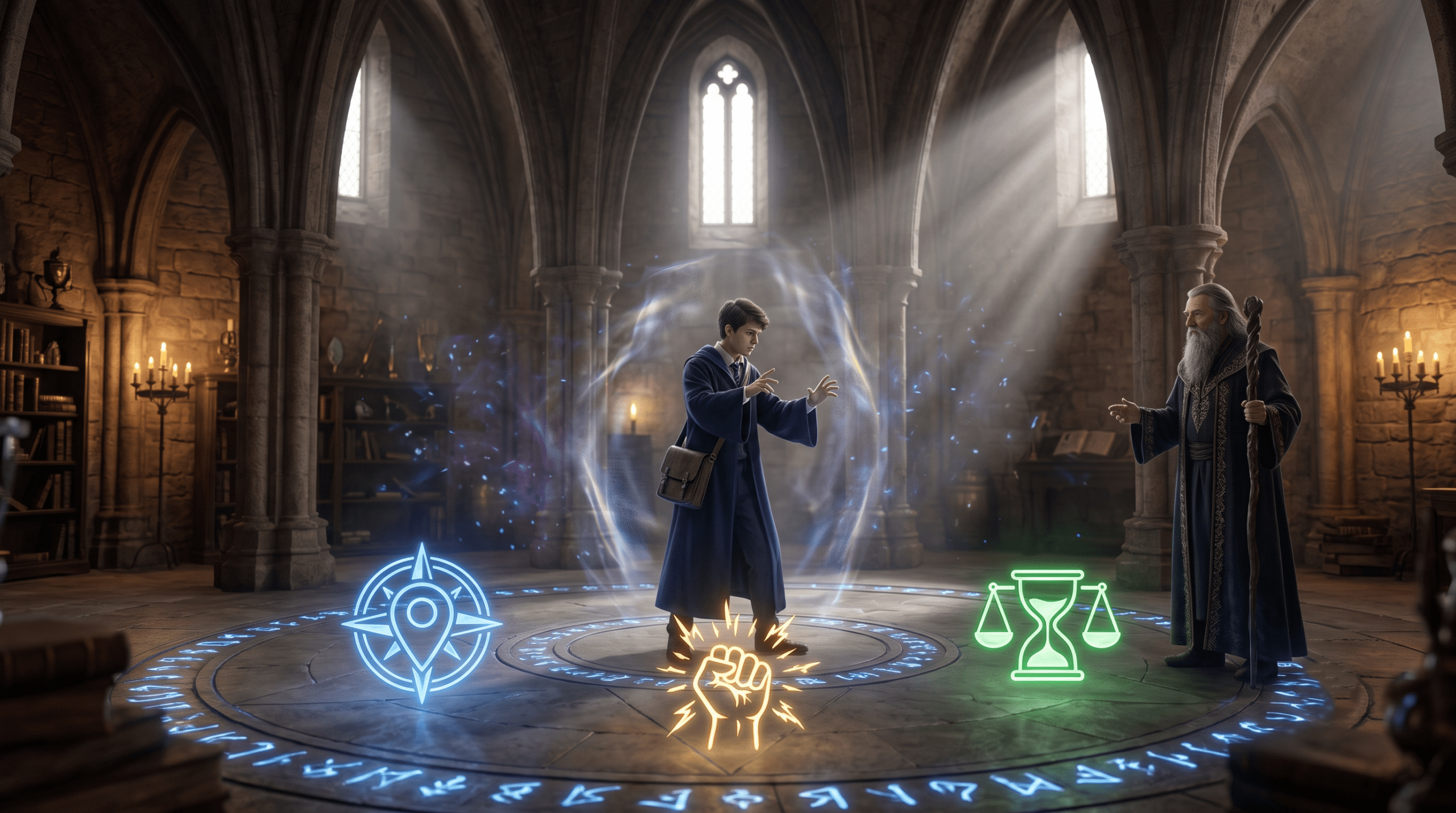 Wizard learning the Three D principles required for successful magical Apparition.