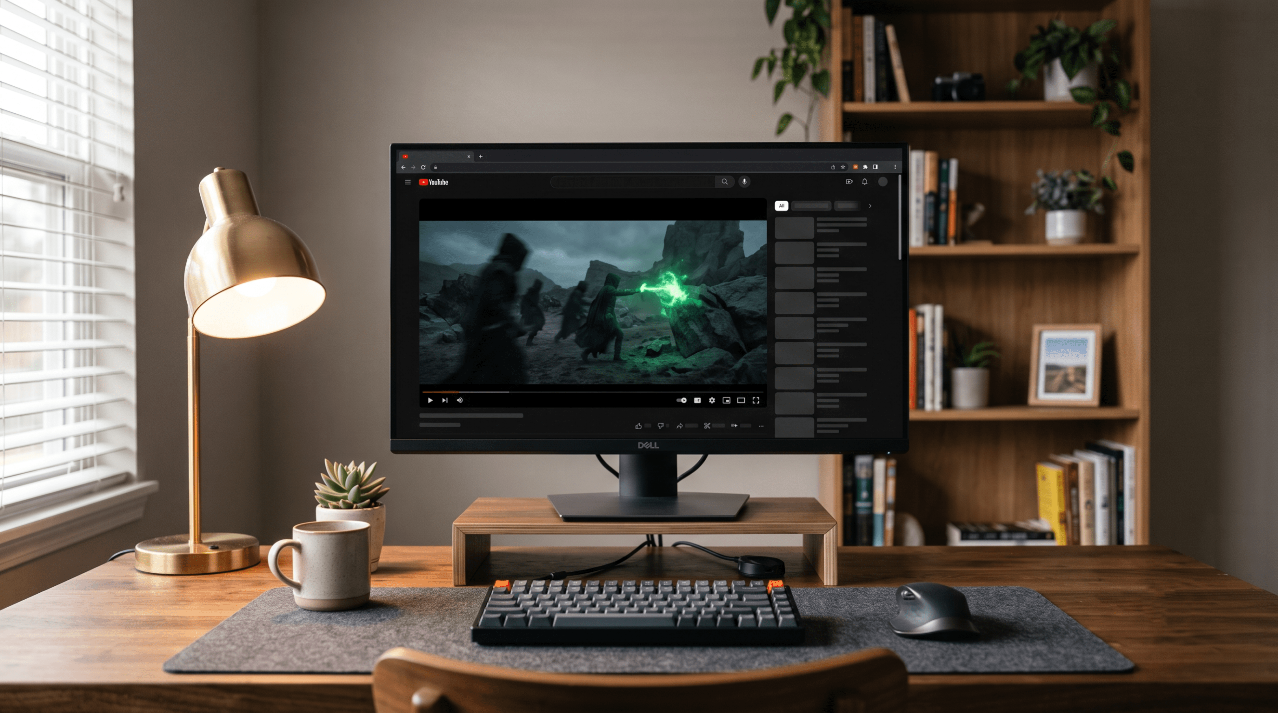 A desktop computer monitor showing a YouTube video player with a fake, AI-generated concept trailer about a Harry Potter sequel.
