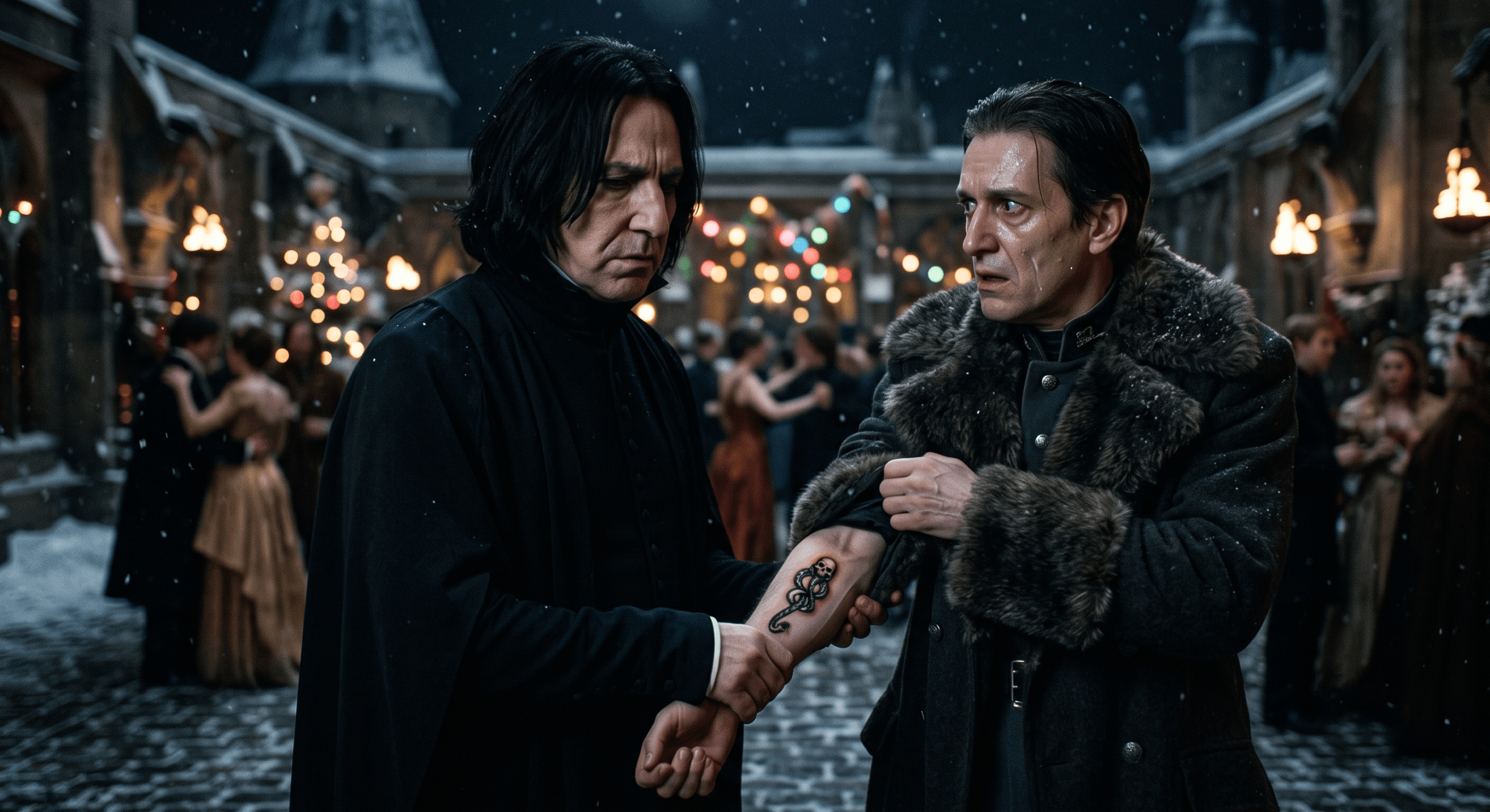 A deleted scene from Harry Potter and the Goblet of Fire shows Igor Karkaroff revealing his Dark Mark to Severus Snape at the Yule Ball.