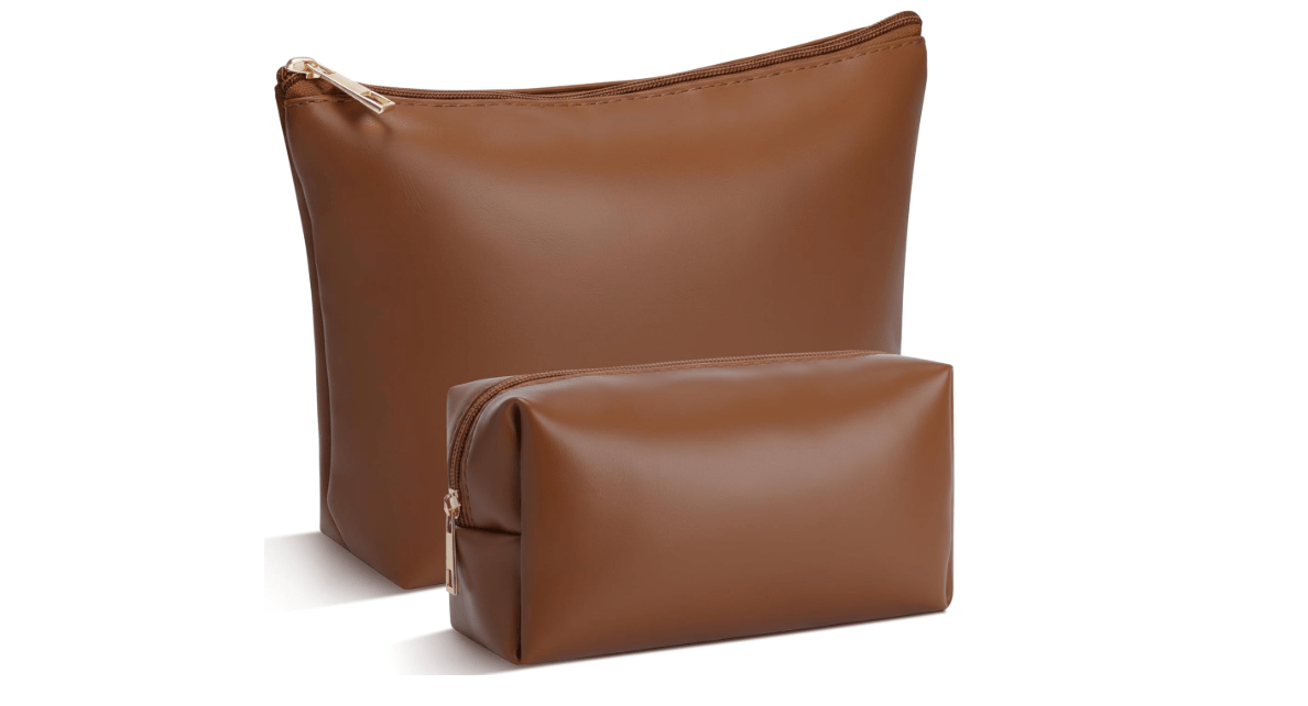 Kigeli 2 Pcs PU Leather Makeup Bag Set for Women Waterproof Aesthetic Cosmetic Bag Large & Small Travel Toiletry Organizer Pouch Skincare Organizer... 