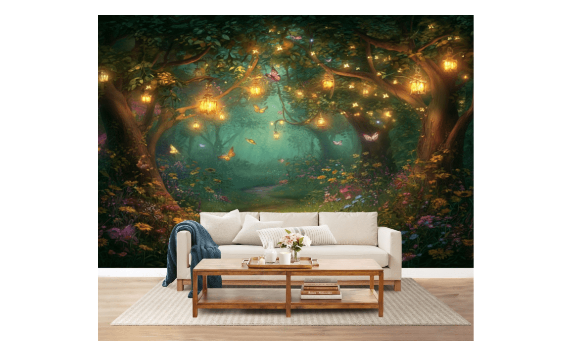 100"x144" Magic Forest Wall Mural Peel and Stick Wallpaper Magical Forest Lanterns Butterflies Wall Decor Self Adhesive Removable Wall Stickers for... 