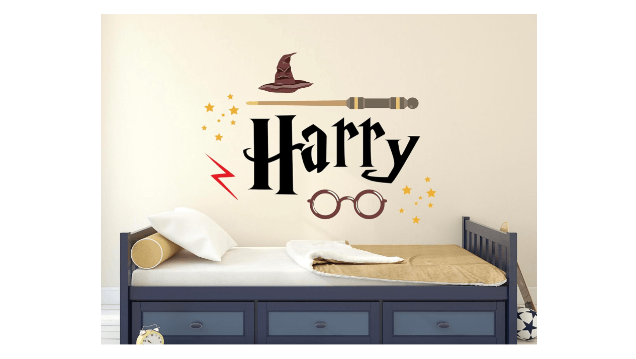 Custom Wizard Name Wall Decal for Kids Bedroom - Personalized Potter Wall Sticker Wallpaper for Boys - Unisex Glasses Wand Magic Teen Wall Decals for Room... 