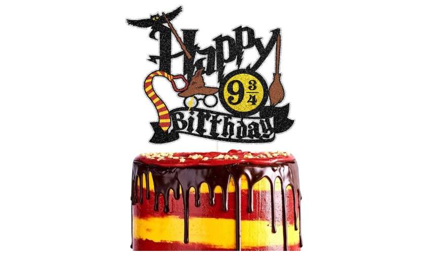 Wizard Happy Birthday Cake Topper - Glitter School Wizard Cake Decor - Magic Theme Party Birthday Party Decoration Supplies 