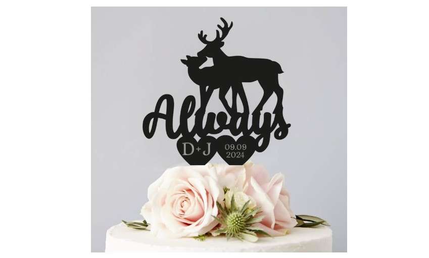 Deer Wedding Cake Topper Buck And Doe Rustic Always Deer Couple Mr Mrs, 6-7.8 Inch For Party Cake, Lover, Newlyweds Celebration 