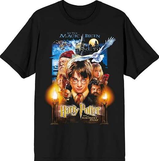 Men's Harry Potter Sorcerer's Stone Movie Poster Black Graphic Tee