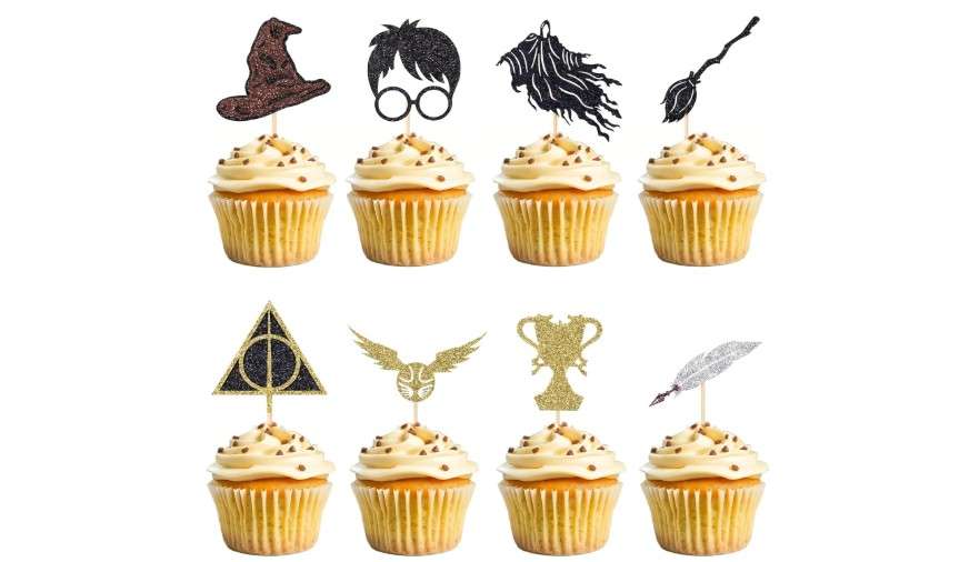 24 Pack Wizard Cupcake Toppers, Glitter Magical Theme Cake Decorations | 8 Unique Classic Designs, Cupcake Picks for Birthday Party, Baby Shower Magic Party... 