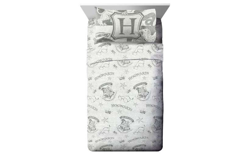 Jay Franco Kids Sheet Set with Fitted, Flat Sheets & Pillow Cover - Ultra-Soft Bedding with Pillowcase for Room Decor, Gray - Harry Potter, 3 Piece Twin 