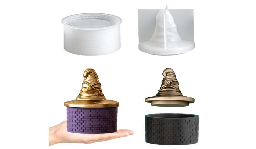 Halloween Hat Resin Jar Silicone Mold, 3D Wizard Hat Candle Holder Mold for Candle Making, DIY Epoxy Resin Molds for Halloween Party Decor, Storage Box,... 