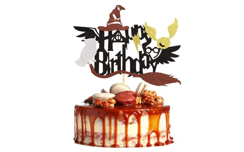 Arthsdite 1 Pc Magical Wizard Happy Birthday Cake Topper Inspired Cake Pick Decorations for Wizard Theme Birthday Party Supplies 