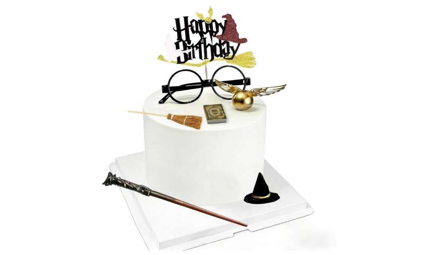 Wizard Theme Birthday Cake Topper Decoration Set with Wizard Glasses Wand Broom Wings Balls Hat Book Accessories for Party Supplies 