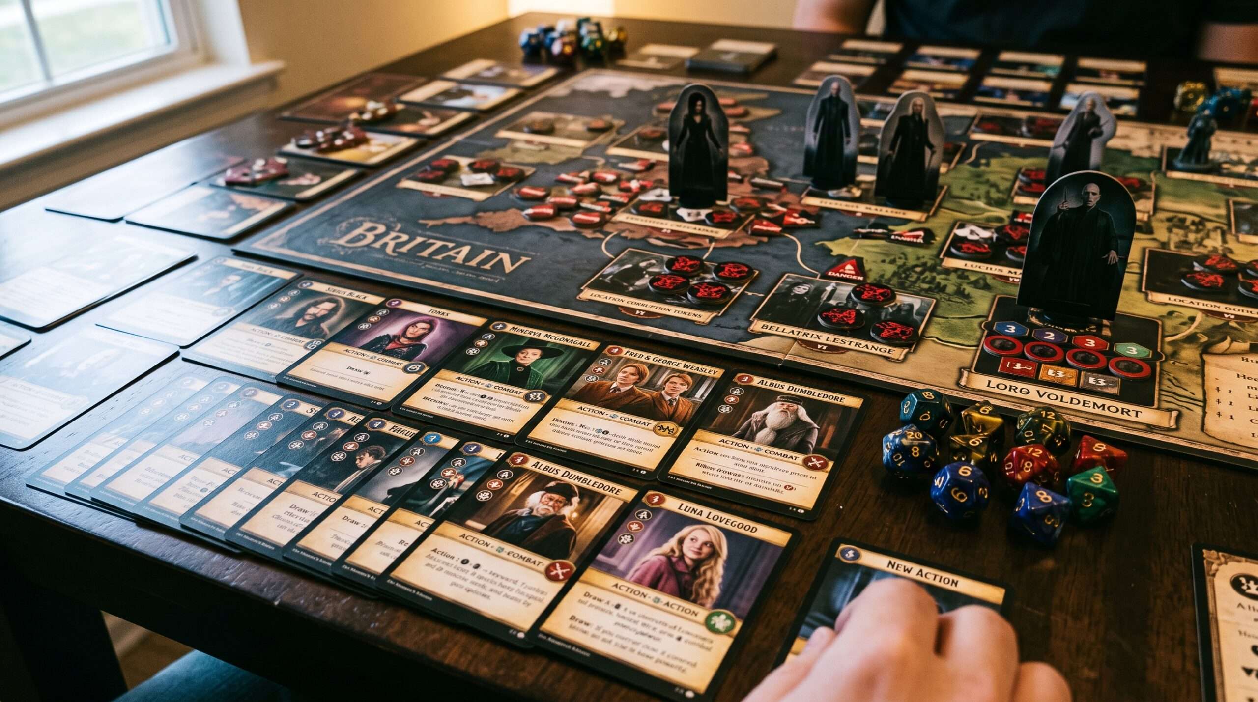 Assembled recruited wizard cards creating an engine in Death Eaters Rising.