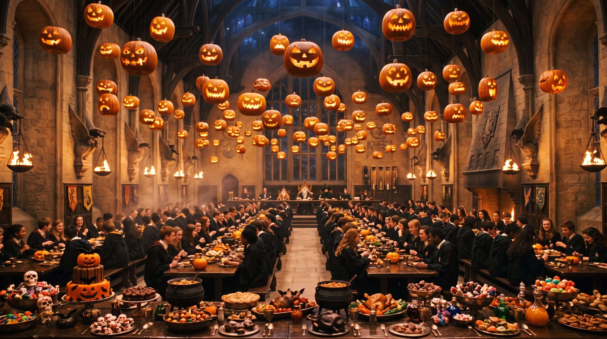 Warner Brothers Halloween Floating Pumpkins in Hogwarts Great Hall