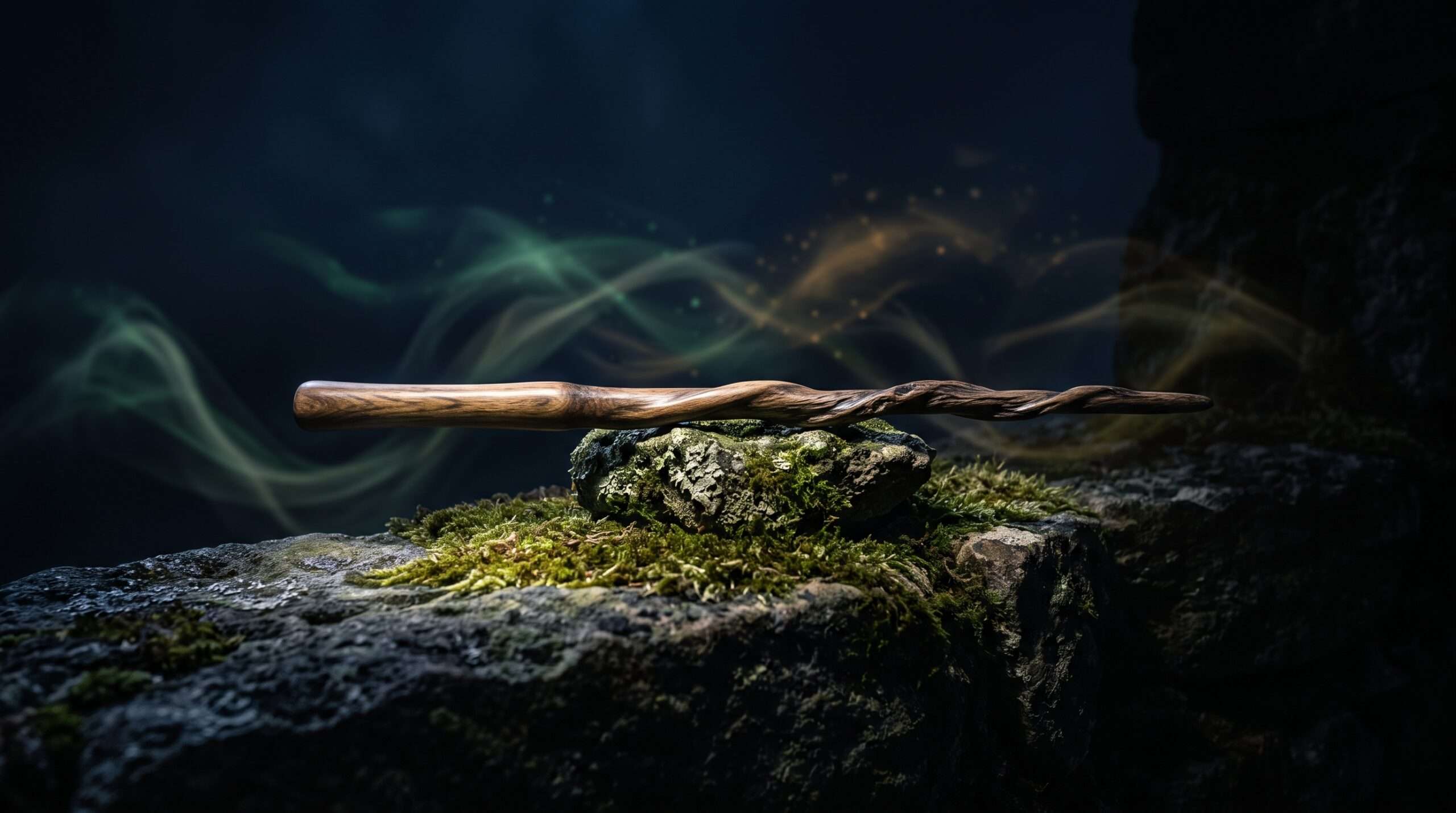 Symbolic photography of Draco Malfoy’s wand balanced in moonlight and shadow.