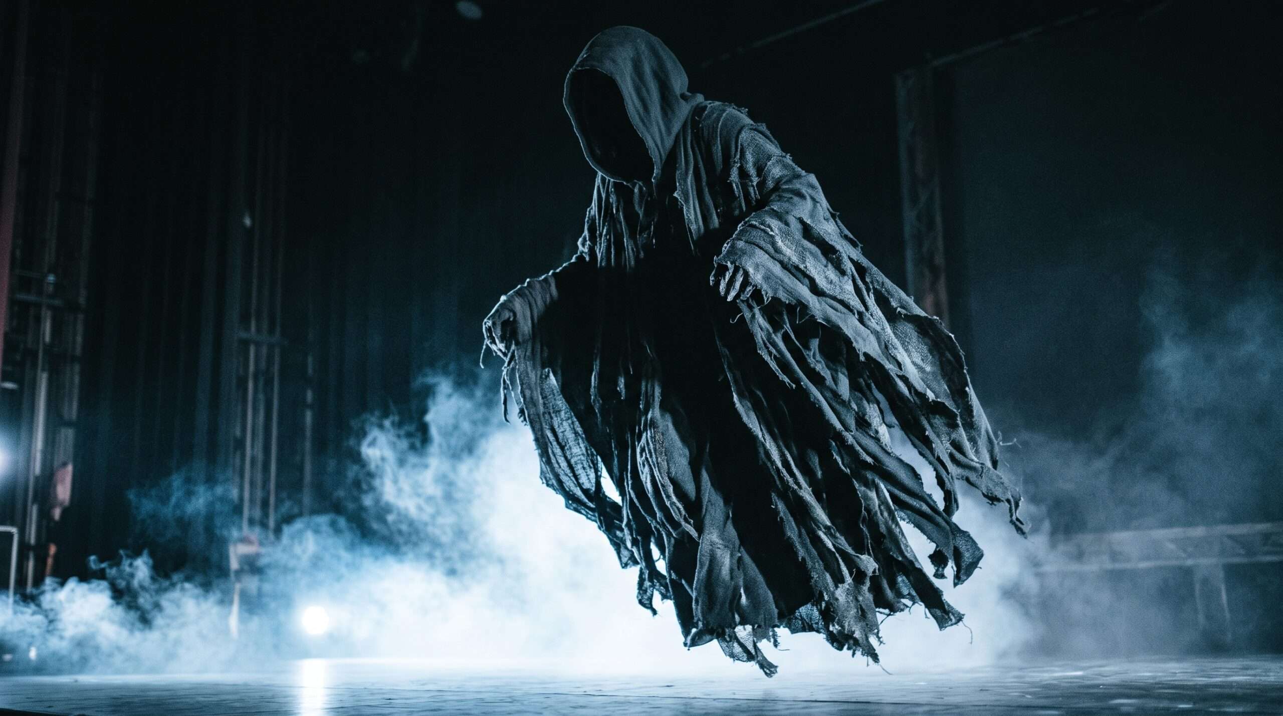 Menacing Dementor effect on stage during a performance of Harry Potter on Broadway, highlighting potentially scary elements.