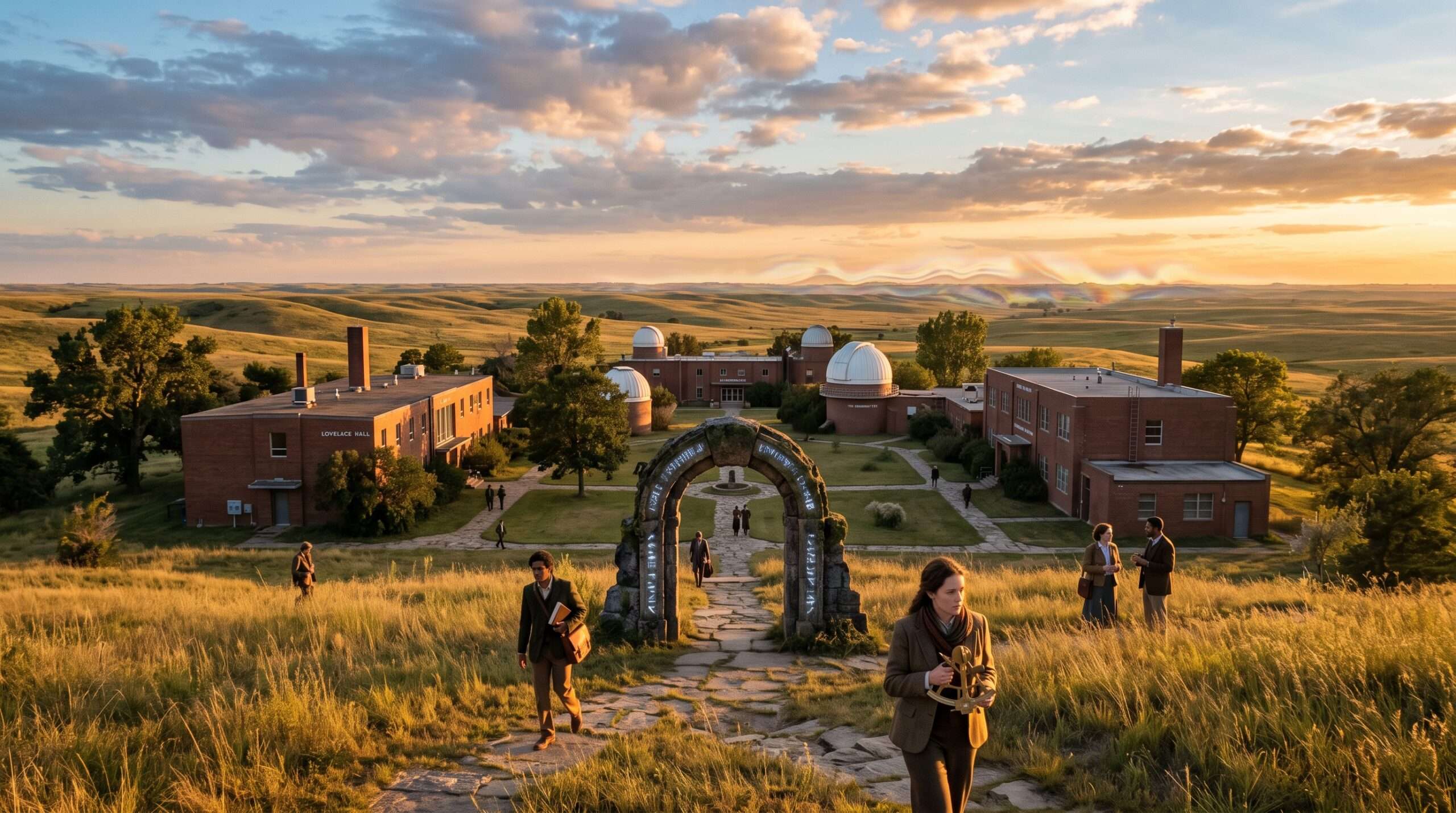 Exterior landscape shot of the hidden campus of the Oklahoma Institute for Muggle Studies in the Oklahoma prairie.
