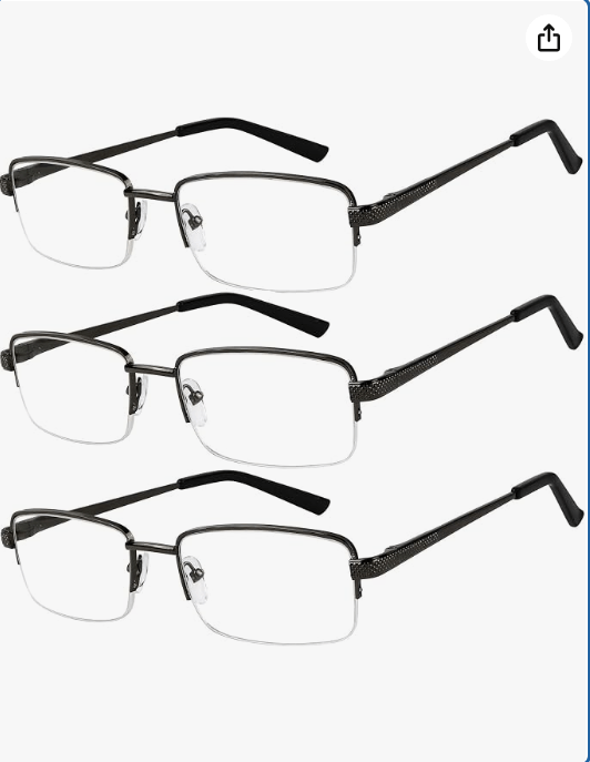 Success Eyewear Reading Glasses Set of 3 Half Rim Metal Glasses for Reading Quality Spring Hinge Readers Men and Women 