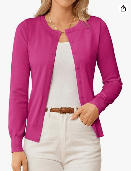 Long Sleeve Button Up Sweaters, Crewneck Versatile Layering Cardigan, Fall Outfits Winter Clothes for Teacher Business Casual 