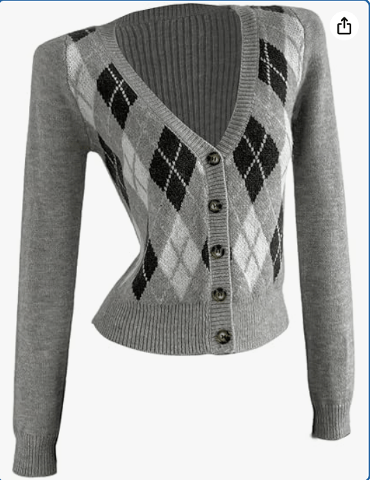 SweatyRocks Women's Cardigan Sweaters Fall Long Sleeve Argyle Sweater V Neck Button Up Cardigans 