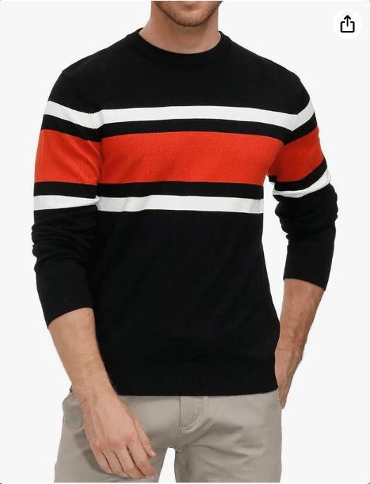 Long Sleeve, Crew Neck, Contrast Stripes, Knit, Lightweight, Regular Fit, Casual, Fashion, Dress, Warm, Spring Fall Winter 