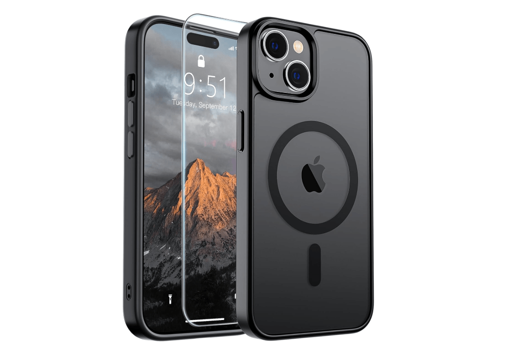 SUPFINE Magnetic for iPhone 15 Case Black | With Screen Protector, Translucent Matte, Compatible with MagSafe, Military Grade Drop Proof, Rugged Shockproof... 