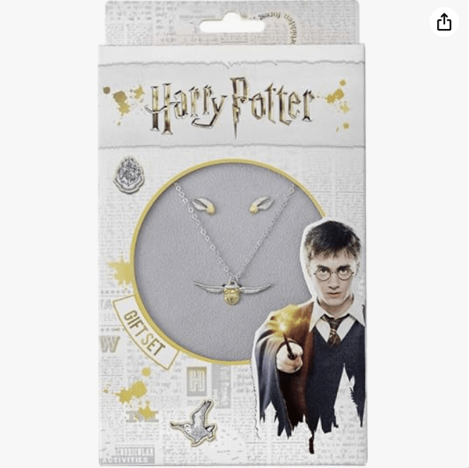 Harry Potter Official Golden Snitch Necklace and Earrings Gift Set by The Carat Shop 