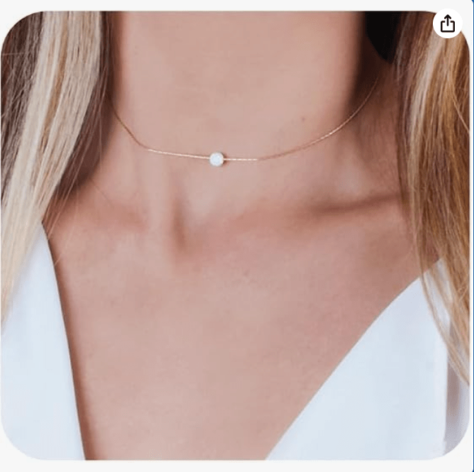 Opal Bead Choker Necklace – Rose and Gold Filled or Sterling Silver, Blue or White Opal Ball, Dainty Minimalist Jewelry 13.5"-16.5" 