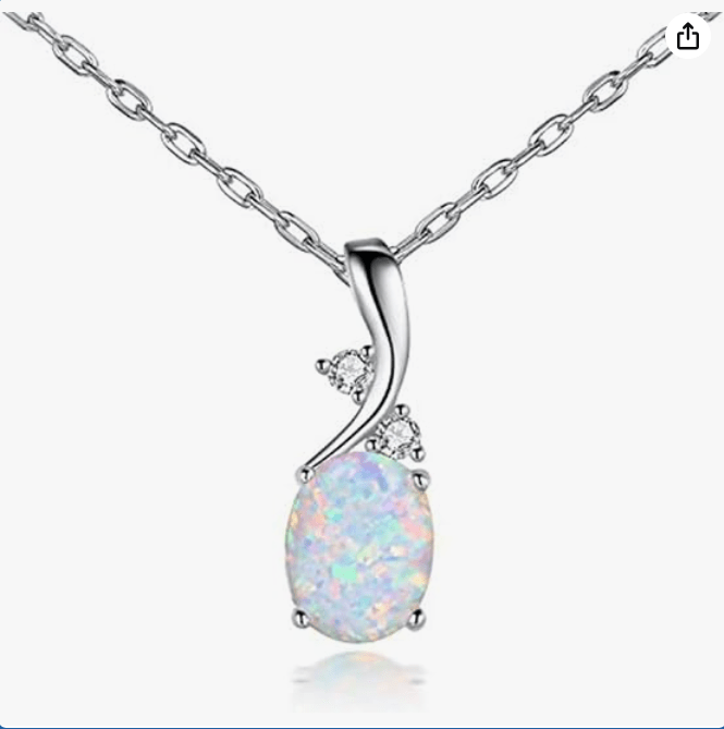 AILUOR Vintage Opal Pendant Necklace, Silver Plated Created Gemstone Oval White Opal Fashion Jewelry for Women Mother - Endless Love 