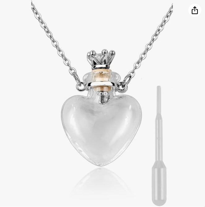 DS. DISTINCTIVE STYLE Vial Necklace Heart Shaped Perfume Bottle Pendant Blood Vial Necklace for Liquid Memorial Jewelry for Ashes Glass Keepsake Urn Necklace for Women 